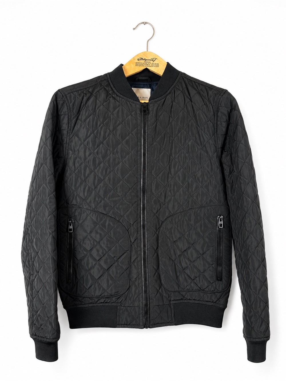 ZARA MAN Black Quilted Bomber Jacket Streetwear Utility Full Zip - Men's M
